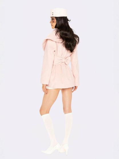 Nana Jacqueline Victoria Bow Coat: Pink Coat for Date Night Pink