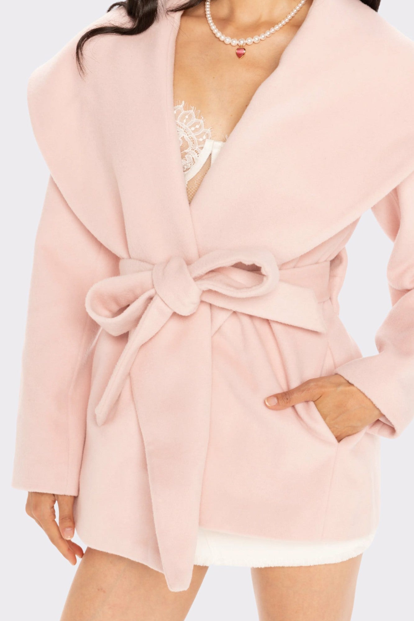 Nana Jacqueline Victoria Bow Coat: Pink Coat for Date Night Pink