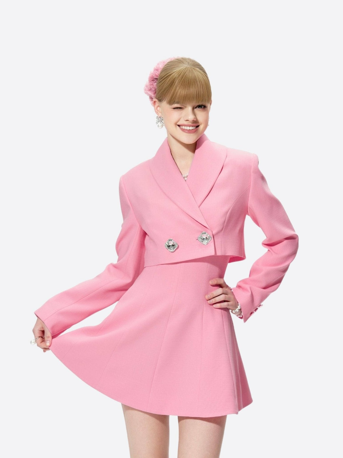 Nana Jacqueline Veronica Crop Blazer: Pink Crop Blazer for Brunch Pink