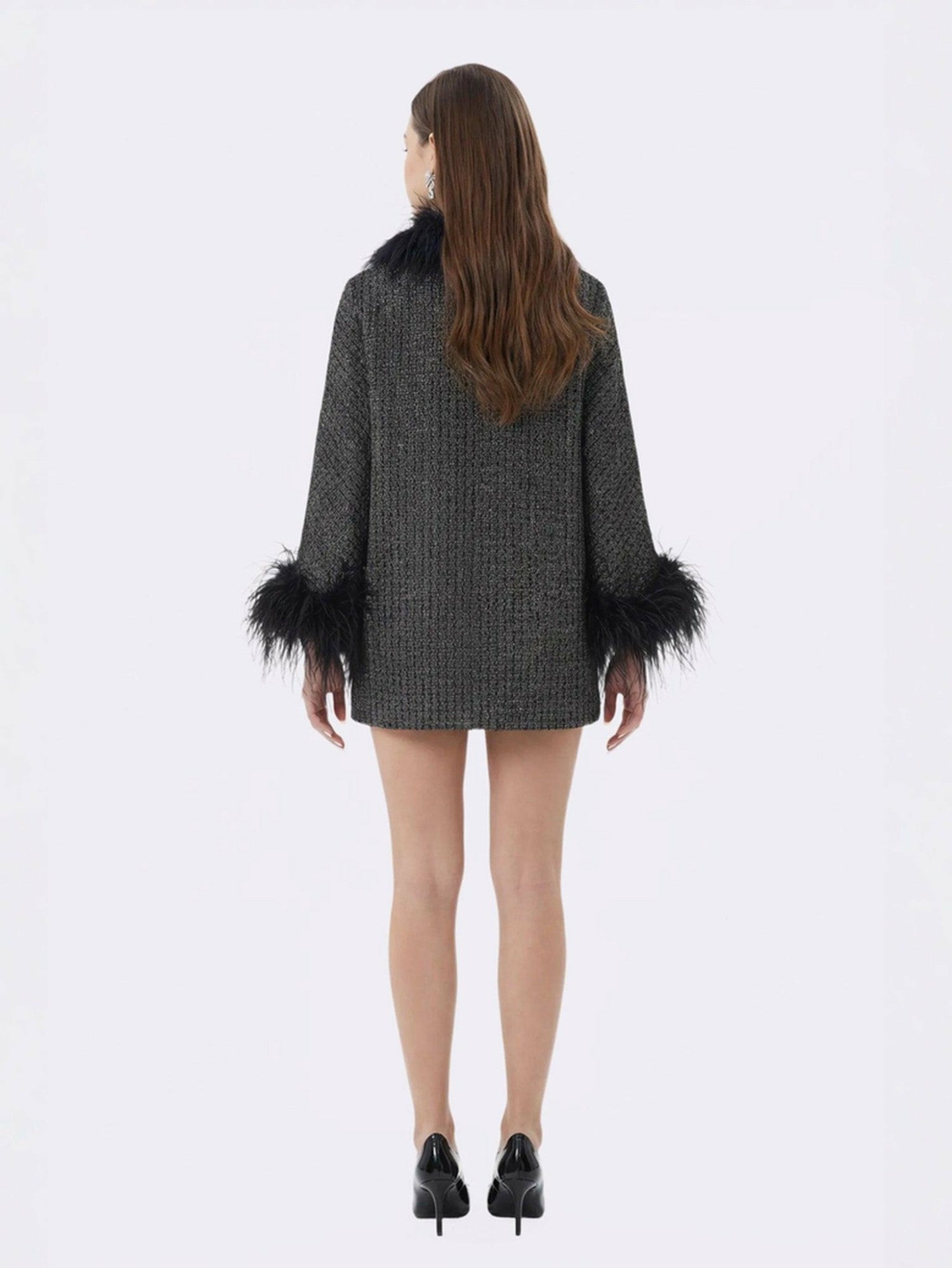 Nana Jacqueline Renée Feather Coat: Black Coat for Cocktail Party Black