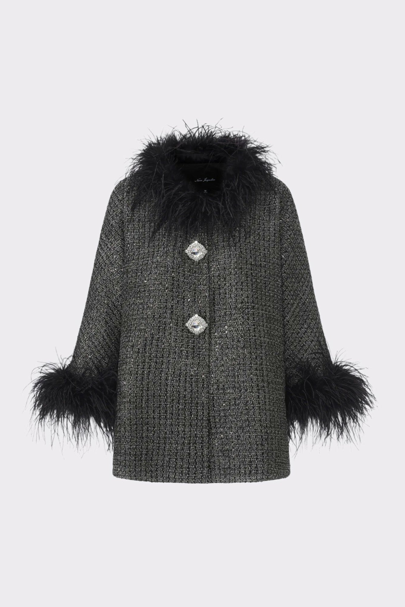 Nana Jacqueline Renée Feather Coat: Black Coat for Cocktail Party Black