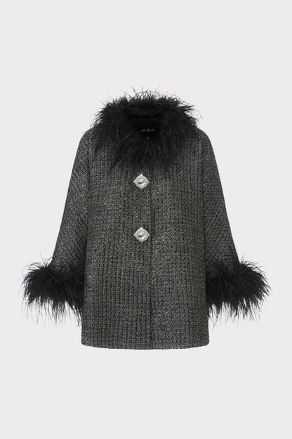 Nana Jacqueline Renée Feather Coat: Black Coat for Cocktail Party Black