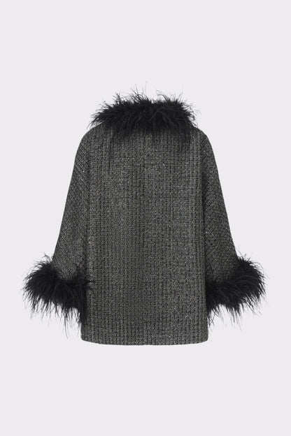 Nana Jacqueline Renée Feather Coat: Black Coat for Cocktail Party Black