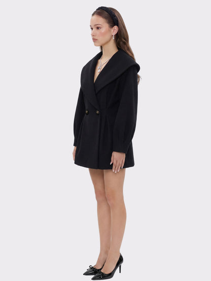 Nana Jacqueline Black Wool-Blend Coat with Bow-Back Black
