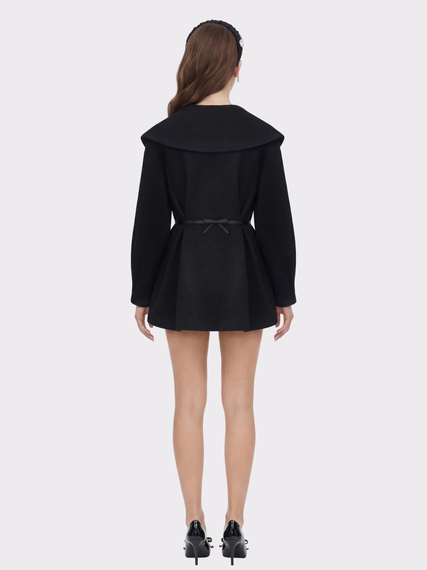 Nana Jacqueline Black Wool-Blend Coat with Bow-Back Black