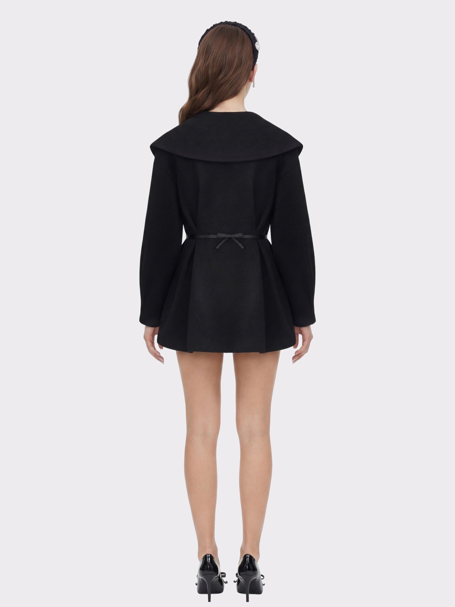 Nana Jacqueline Black Wool-Blend Coat with Bow-Back Black