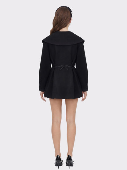 Nana Jacqueline Black Wool-Blend Coat with Bow-Back Black