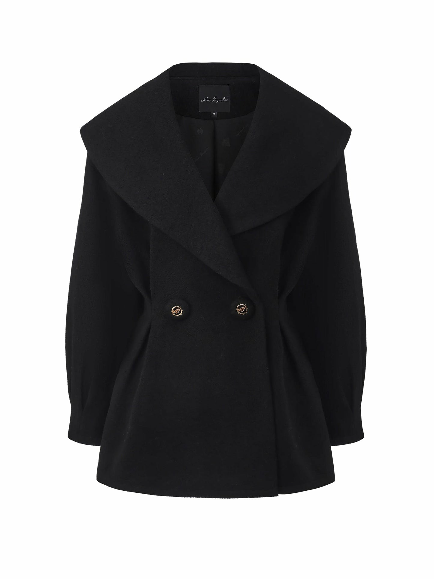 Nana Jacqueline Black Wool-Blend Coat with Bow-Back Black