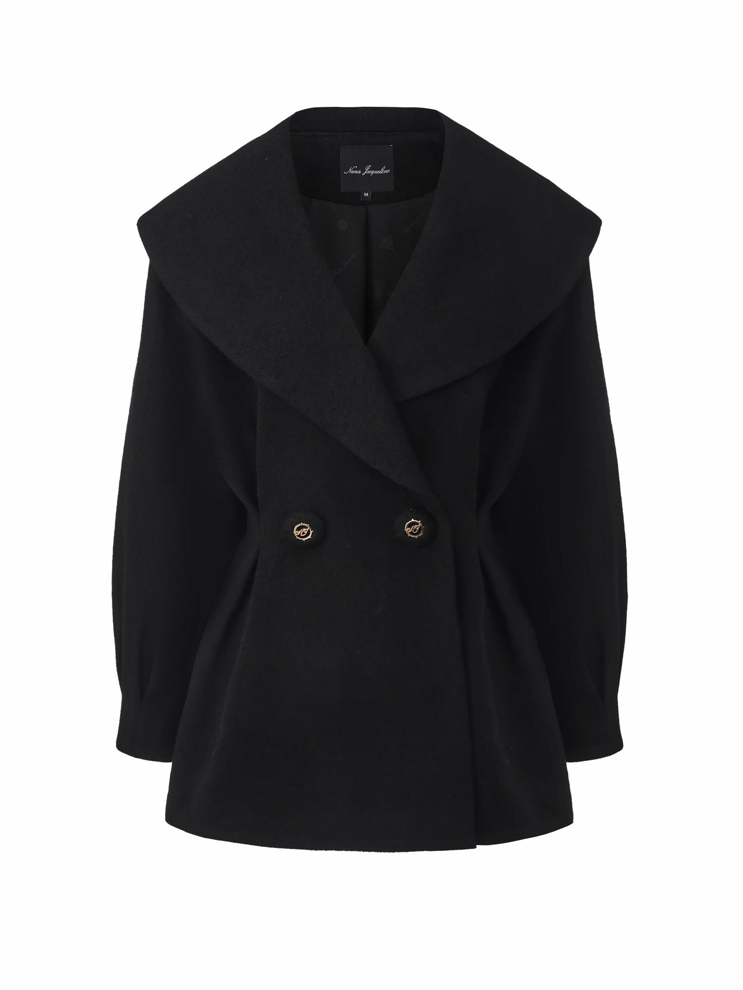 Nana Jacqueline Black Wool-Blend Coat with Bow-Back Black