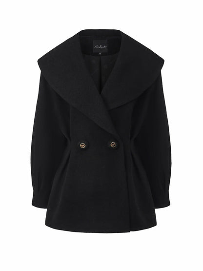Nana Jacqueline Black Wool-Blend Coat with Bow-Back Black