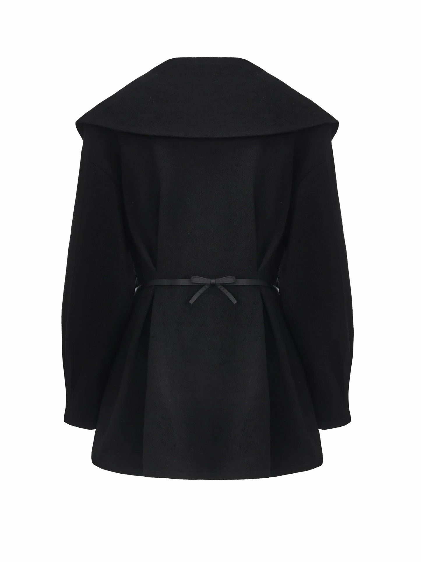 Nana Jacqueline Black Wool-Blend Coat with Bow-Back Black