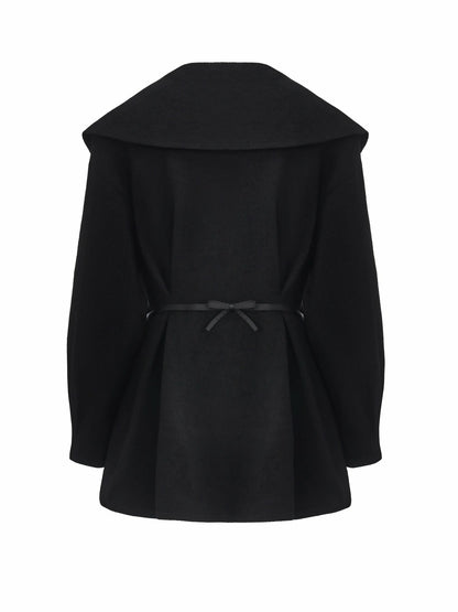 Nana Jacqueline Black Wool-Blend Coat with Bow-Back Black