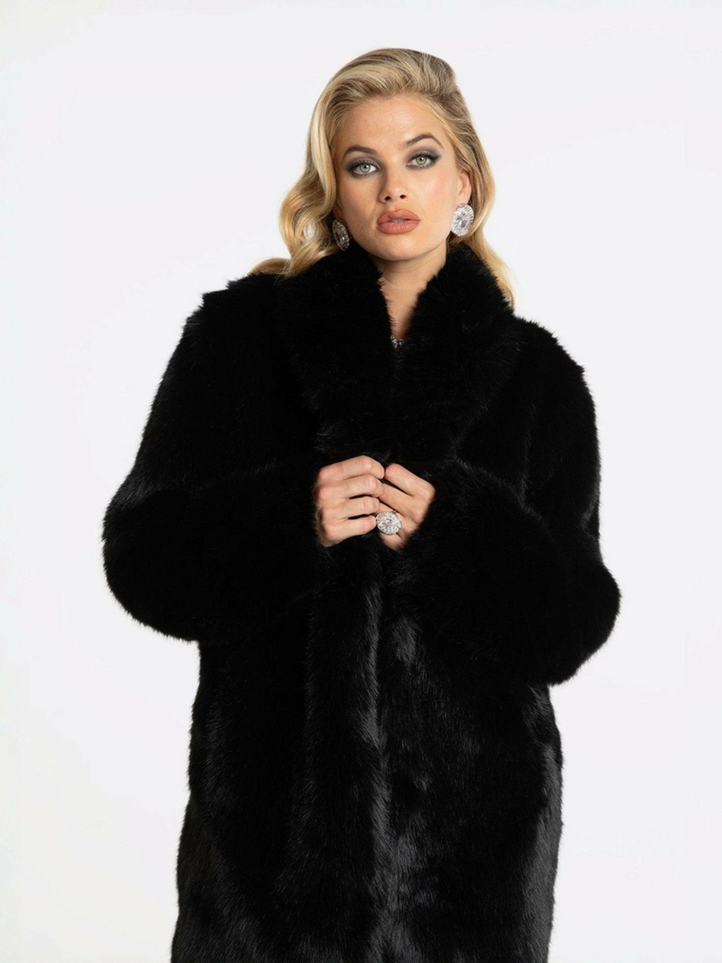 Nana Jacqueline Sofia Fur Coat: Black Fur Coat for Evening Events Black