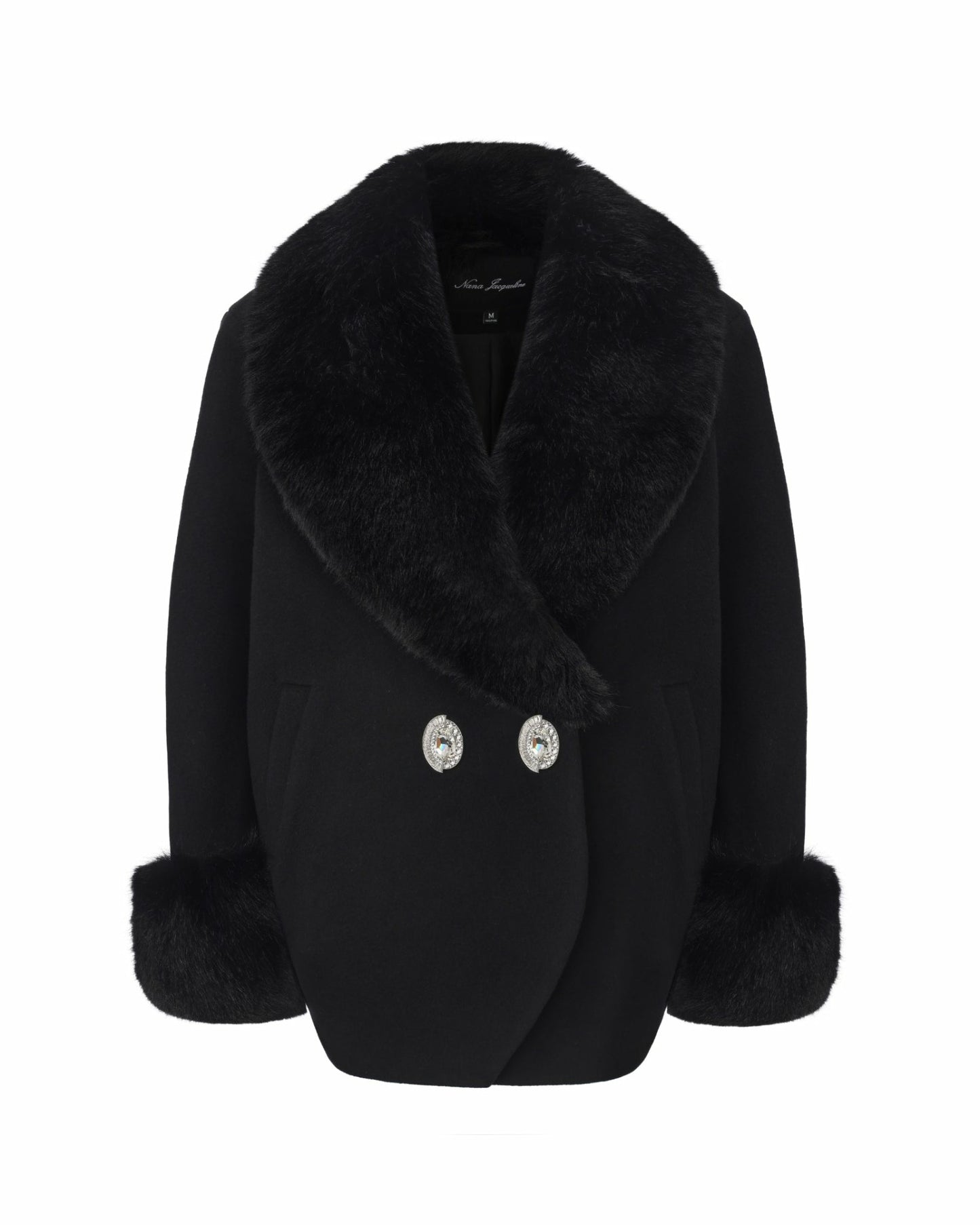 Nana Jacqueline Althea Faux Fur Collar Cocoon Coat: Black Coat for Winter Evening Event Black