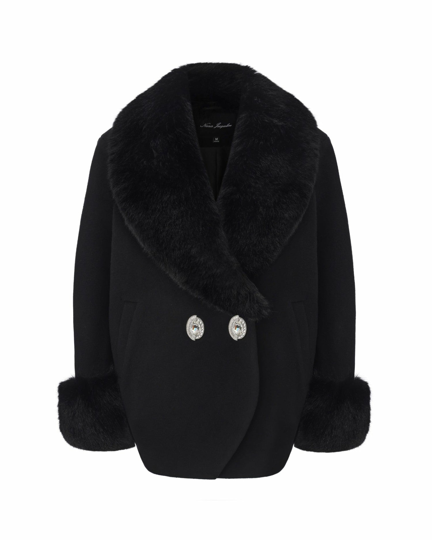 Nana Jacqueline Althea Faux Fur Collar Cocoon Coat: Black Coat for Winter Evening Event Black