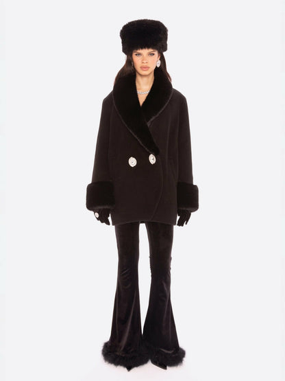 Nana Jacqueline Althea Faux Fur Collar Cocoon Coat: Black Coat for Winter Evening Event Black