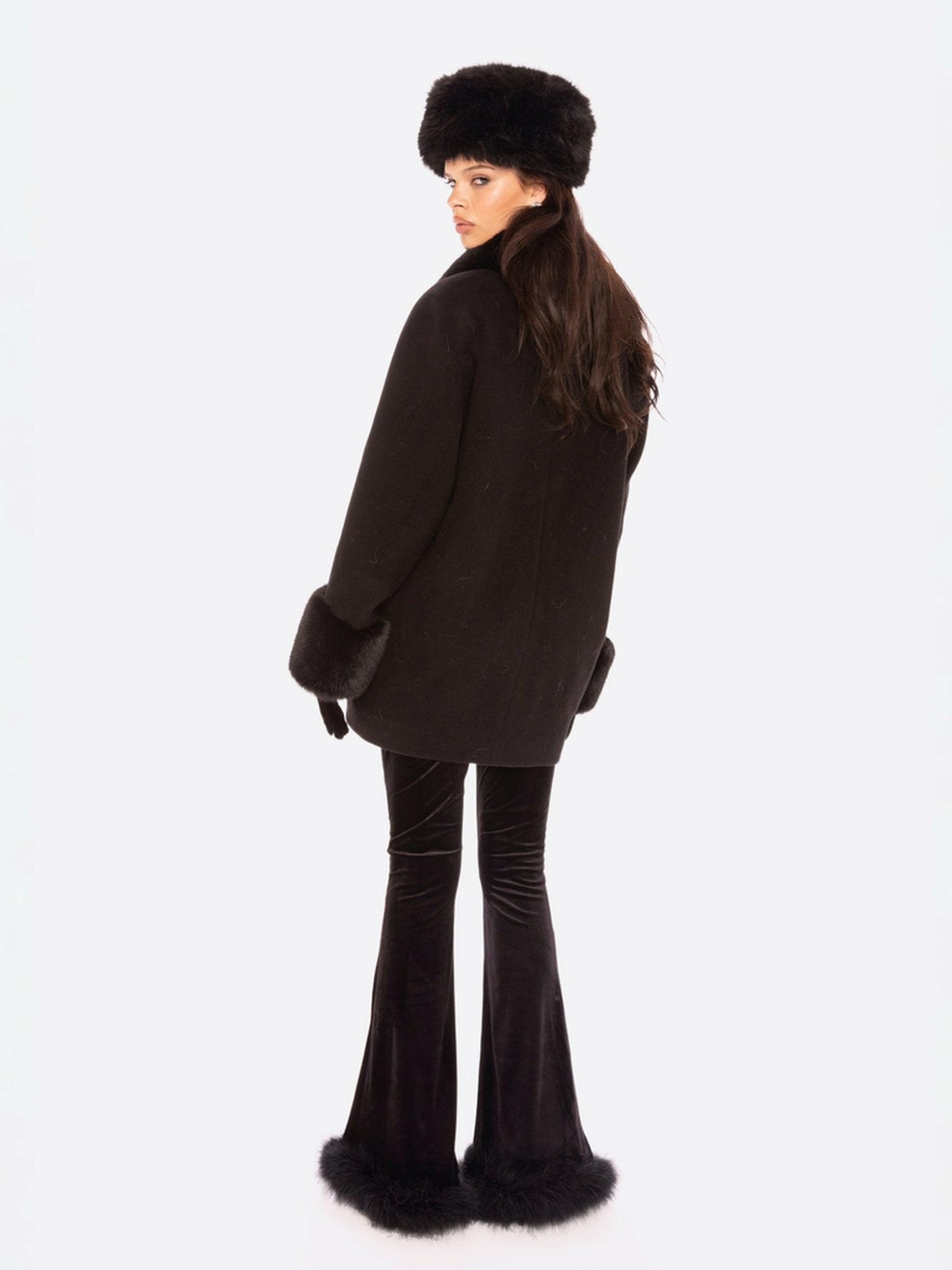 Nana Jacqueline Althea Faux Fur Collar Cocoon Coat: Black Coat for Winter Evening Event Black