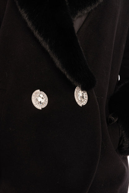Nana Jacqueline Althea Faux Fur Collar Cocoon Coat: Black Coat for Winter Evening Event Black