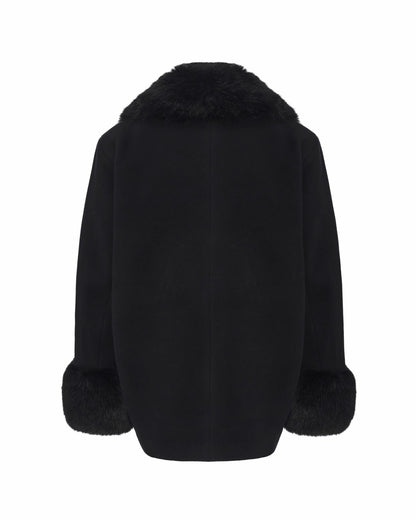 Nana Jacqueline Althea Faux Fur Collar Cocoon Coat: Black Coat for Winter Evening Event Black
