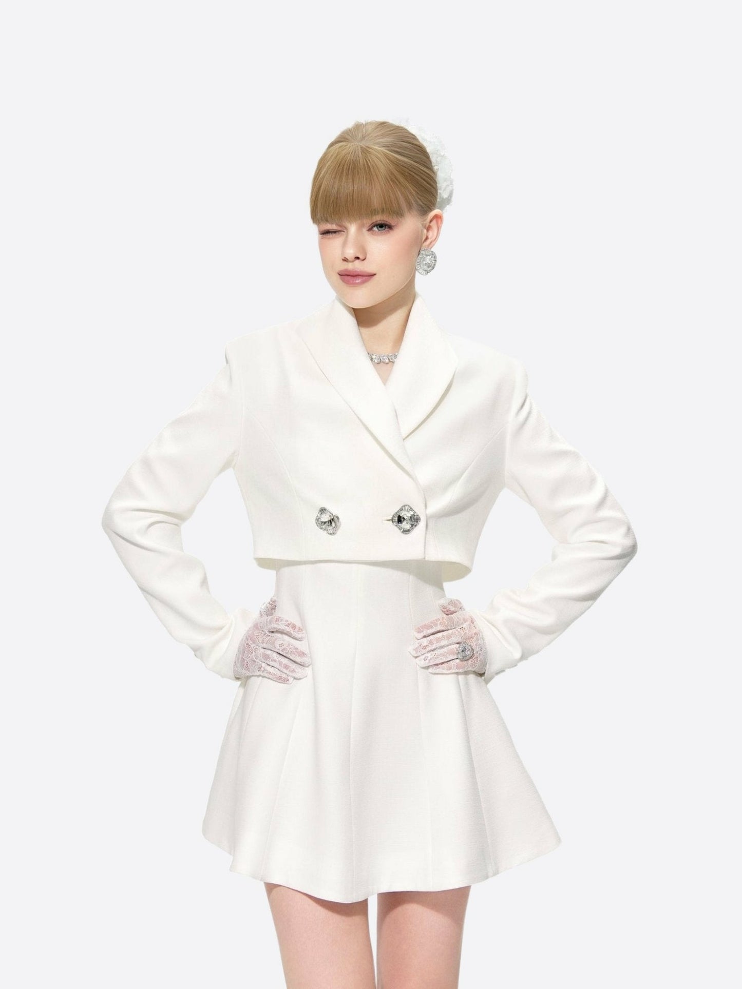 Nana Jacqueline Veronica Crop Blazer: White Blazer for Engagement Party White