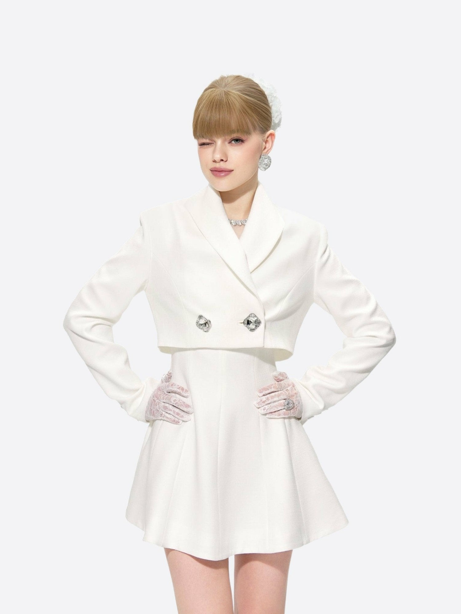 Nana Jacqueline Veronica Crop Blazer: White Blazer for Engagement Party White