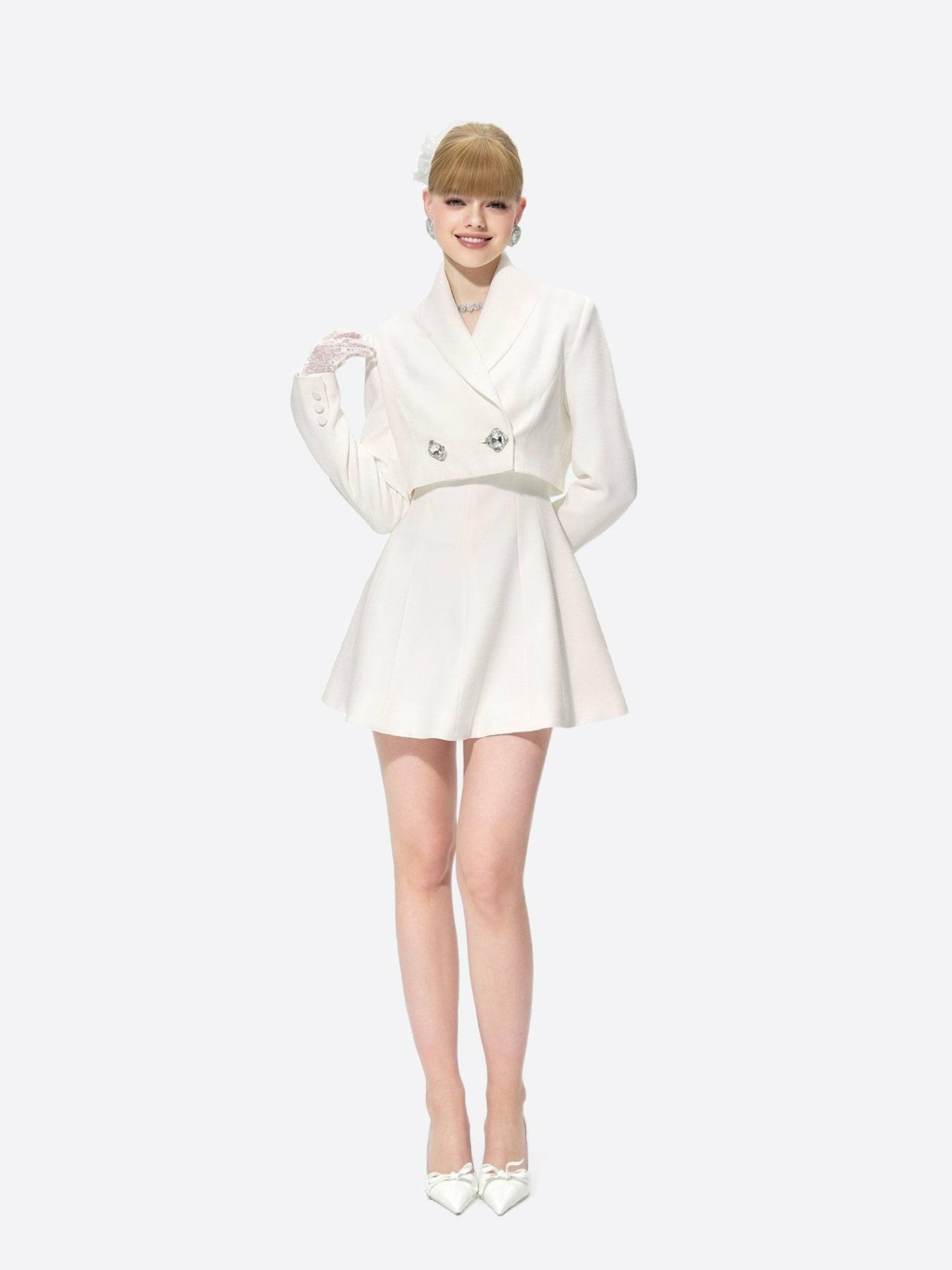 Nana Jacqueline Veronica Crop Blazer: White Blazer for Engagement Party White