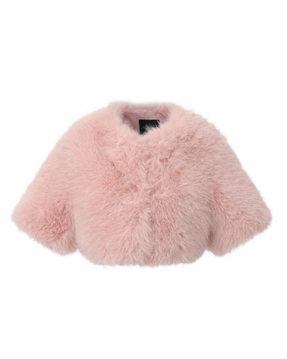 Nana Jacqueline Thalia Cropped Faux Fur Jacket: Pink Jacket for Cocktail Party Pink