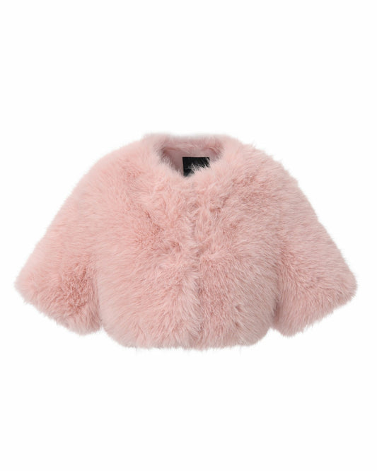 Nana Jacqueline Thalia Cropped Faux Fur Jacket: Pink Jacket for Cocktail Party Pink