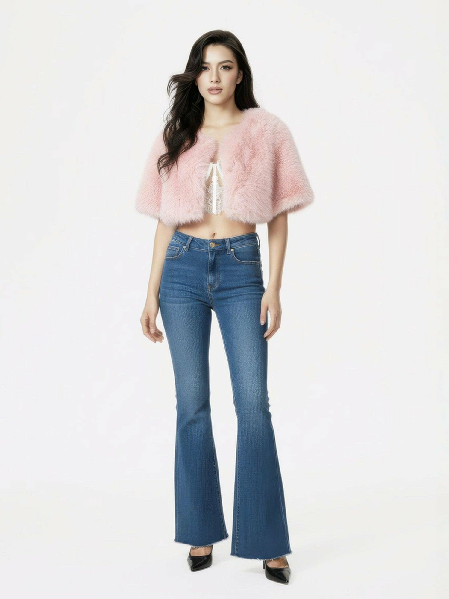 Nana Jacqueline Thalia Cropped Faux Fur Jacket: Pink Jacket for Cocktail Party Pink