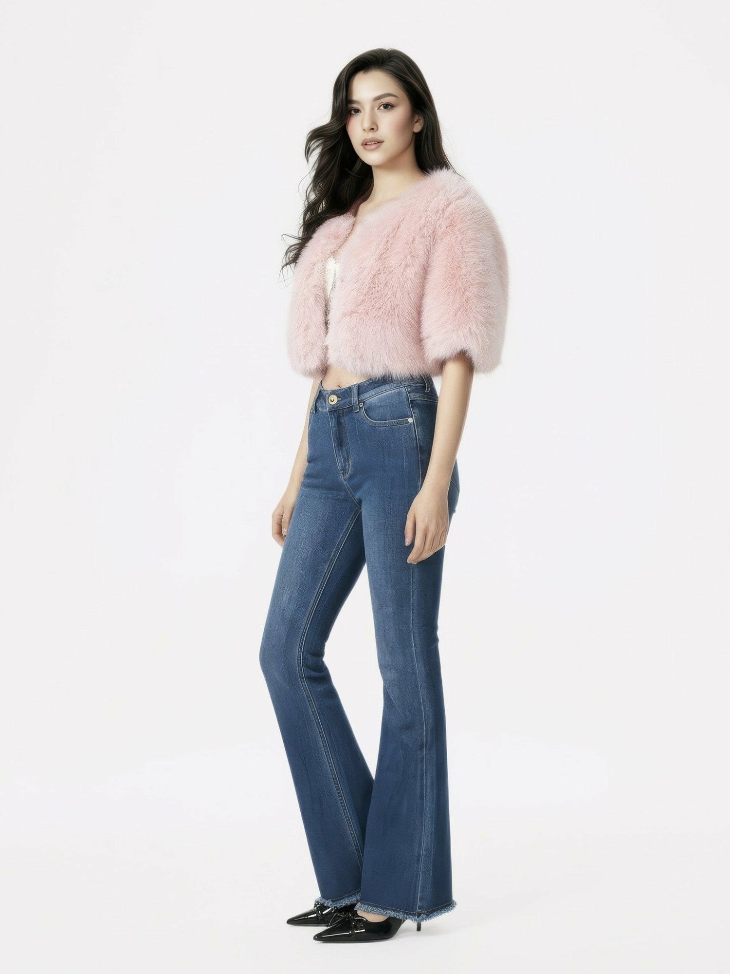 Nana Jacqueline Thalia Cropped Faux Fur Jacket: Pink Jacket for Cocktail Party Pink