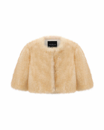 Nana Jacqueline Thalia Cropped Faux Fur Jacket: Yellow Jacket for Cocktail Party Yellow