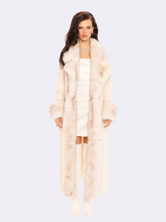 Nana Jacqueline Adriana Faux Fur Coat: Off White Coat for Winter Formal Event Off White