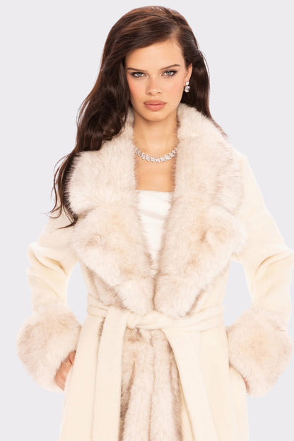 Nana Jacqueline Adriana Faux Fur Coat: Off White Coat for Winter Formal Event Off White