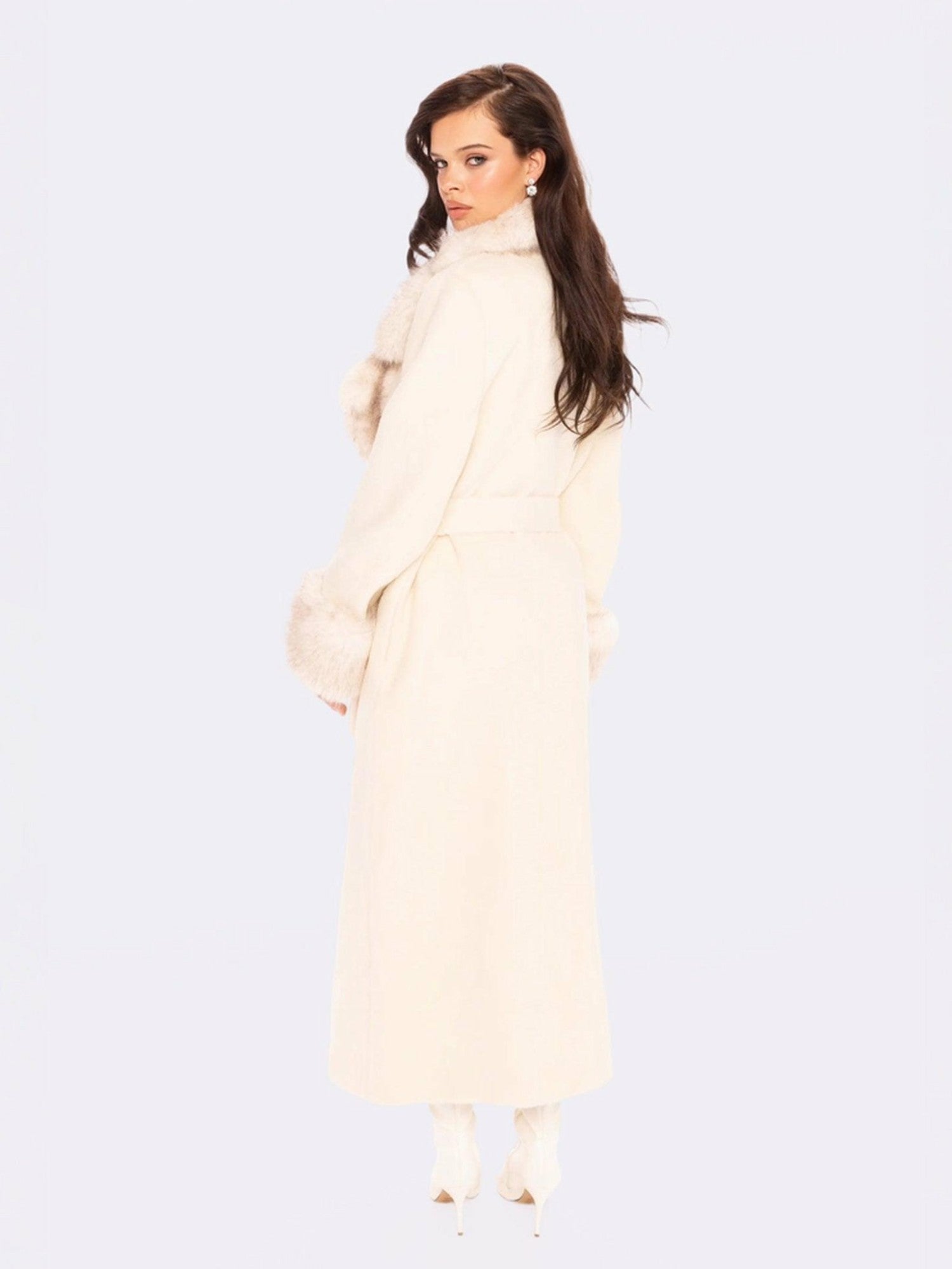 Nana Jacqueline Adriana Faux Fur Coat: Off White Coat for Winter Formal Event Off White