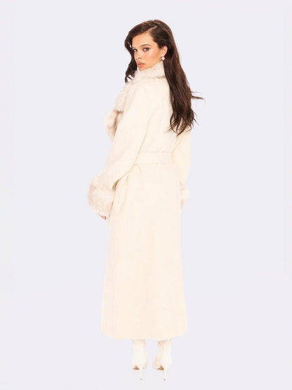 Nana Jacqueline Adriana Faux Fur Coat: Off White Coat for Winter Formal Event Off White