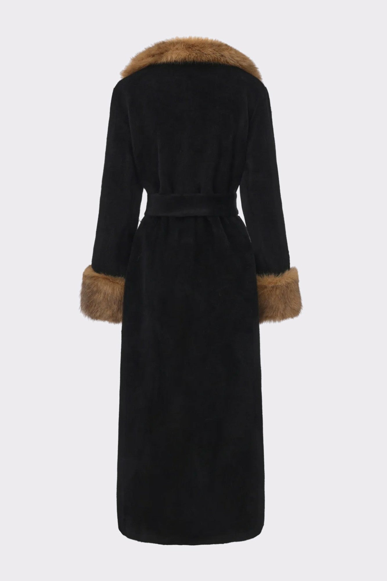 Nana Jacqueline Adriana Faux Fur Coat: Black Long Coat for Cocktail Party Black & Brown