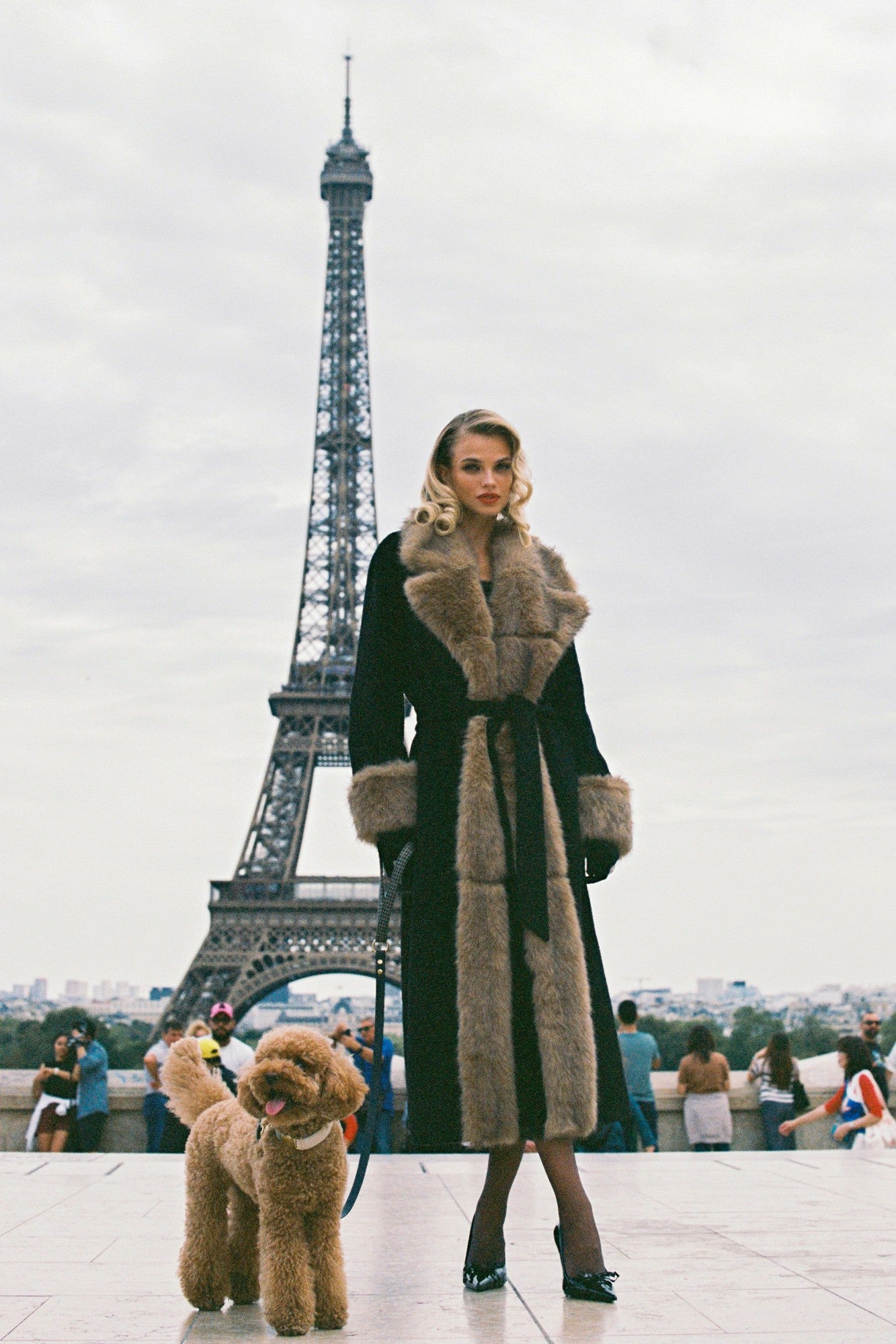 Nana Jacqueline Adriana Faux Fur Coat: Black Long Coat for Cocktail Party Black & Brown