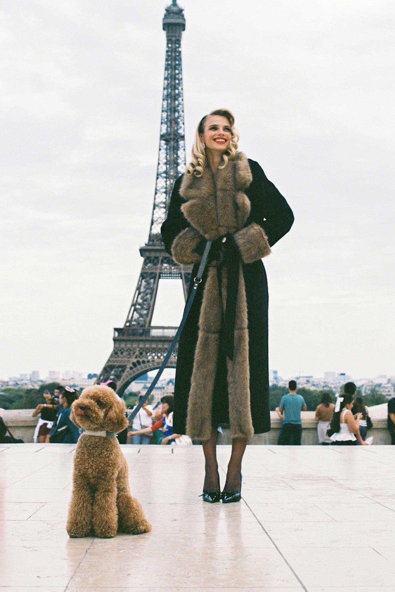 Nana Jacqueline Adriana Faux Fur Coat: Black Long Coat for Cocktail Party Black & Brown