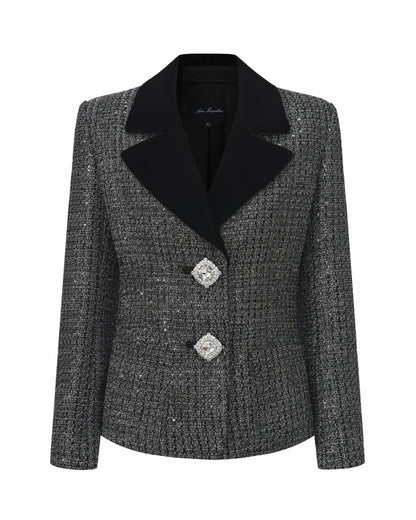 Nana Jacqueline Maya Lapel Suit Jacket: Black Suit Jacket for Cocktail Party Black & Silver