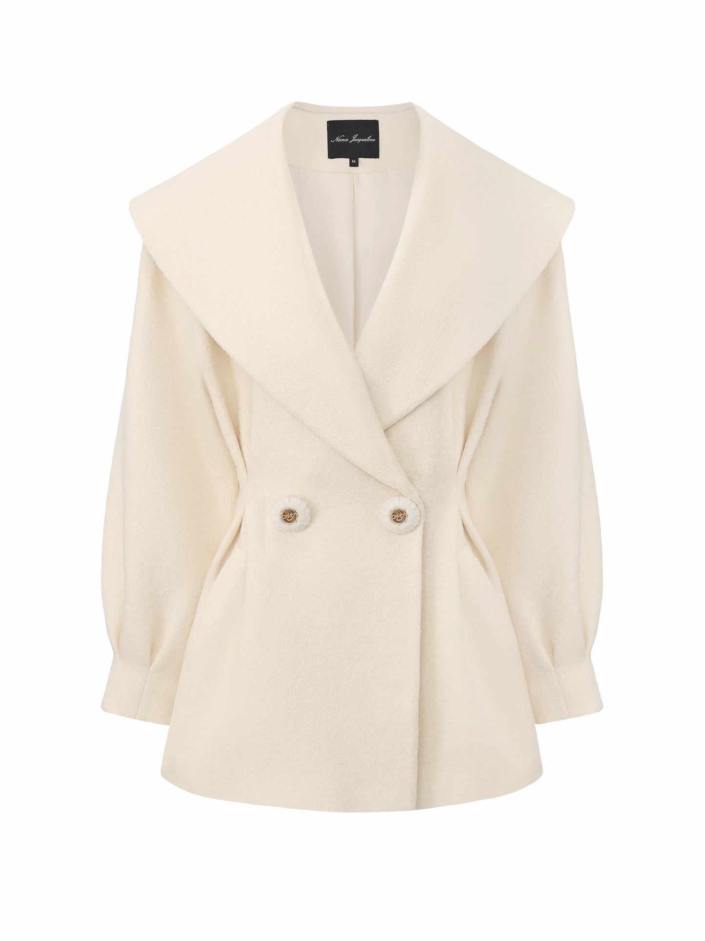 Nana Jacqueline Ivory Wool-Blend Coat with Bow-Back White