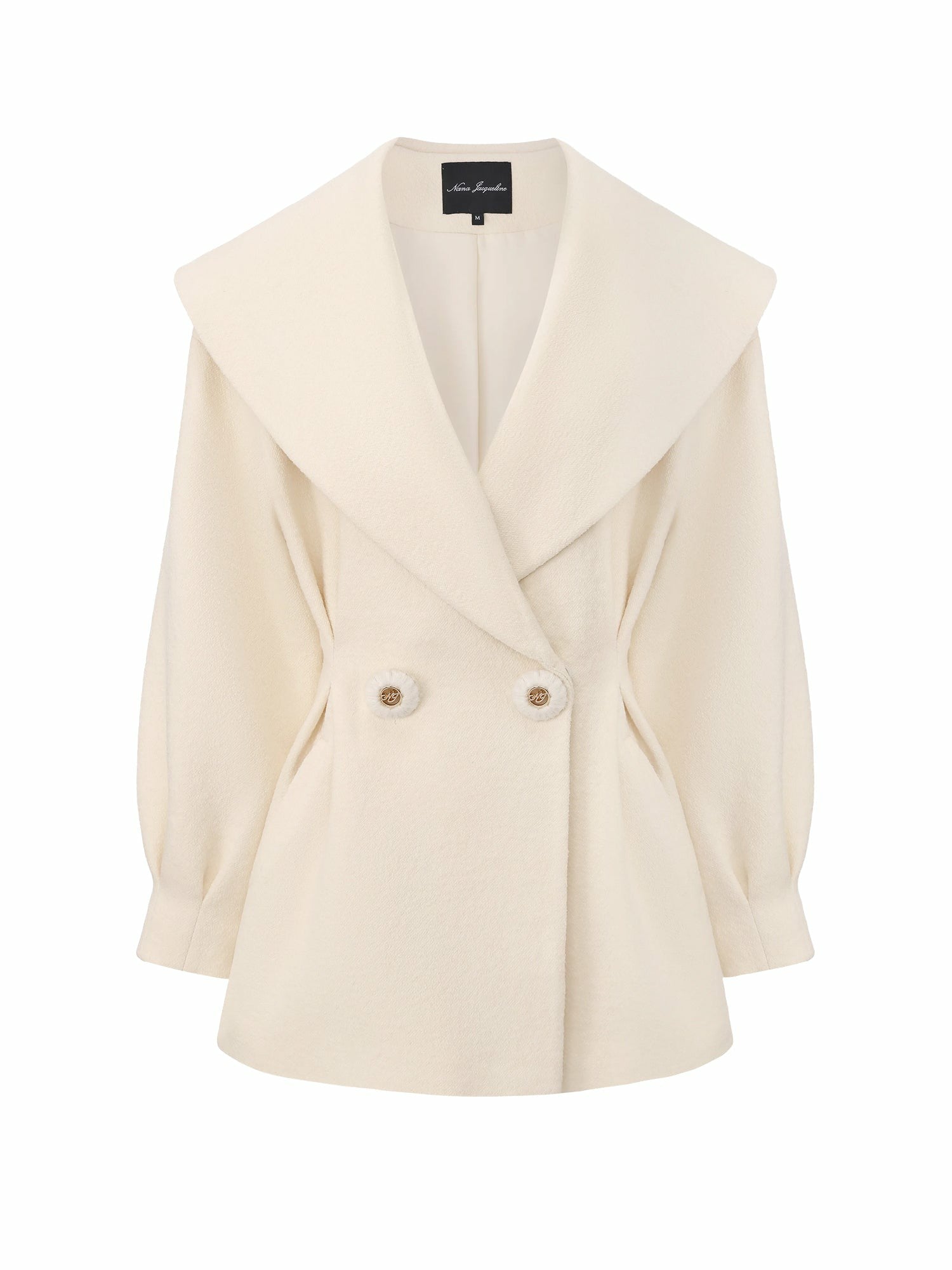 Nana Jacqueline Ivory Wool-Blend Coat with Bow-Back White