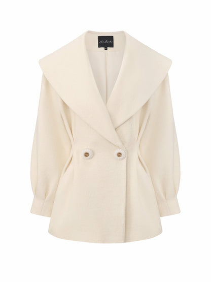 Nana Jacqueline Ivory Wool-Blend Coat with Bow-Back White