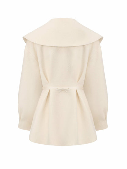 Nana Jacqueline Ivory Wool-Blend Coat with Bow-Back White