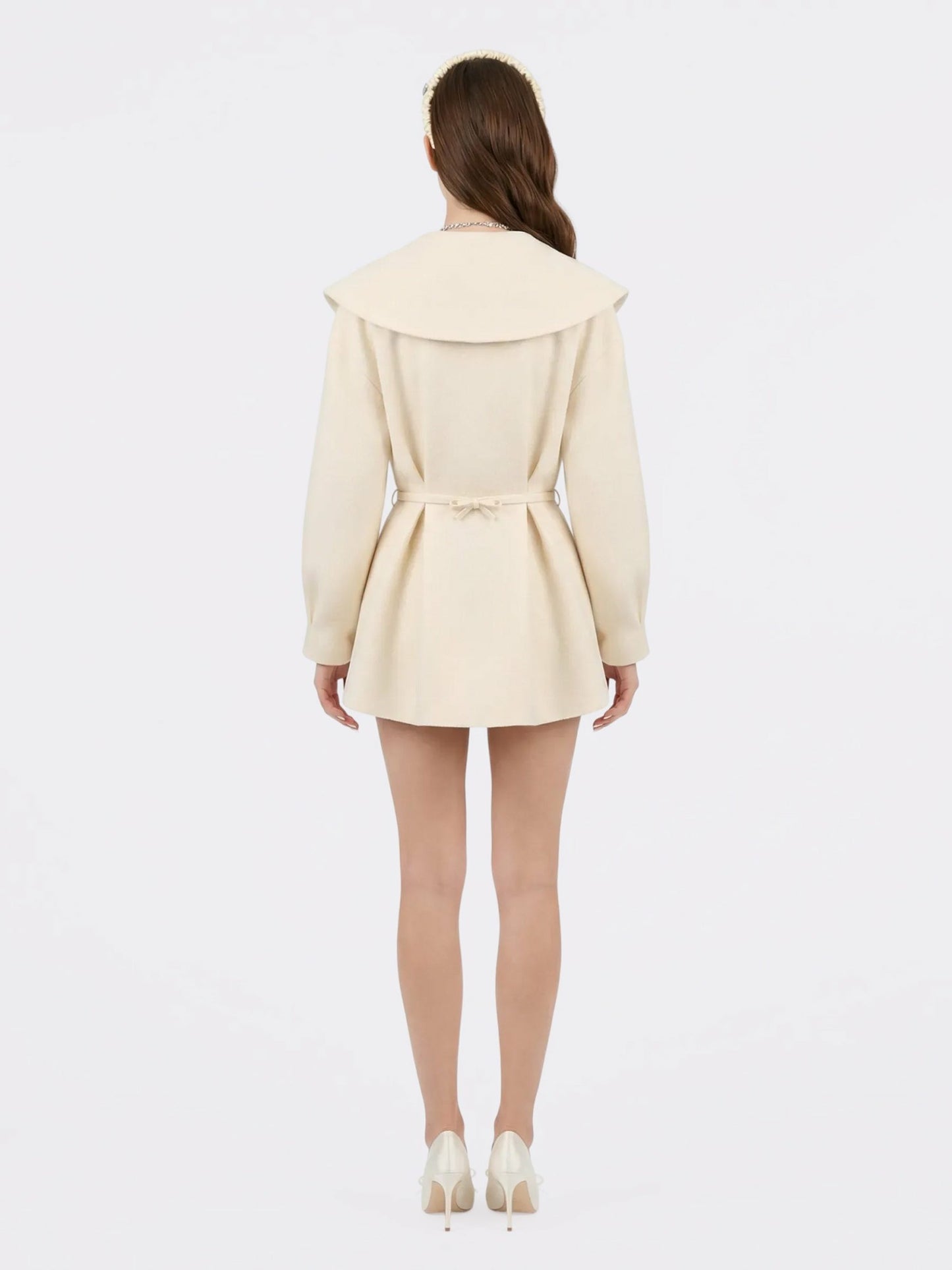Nana Jacqueline Ivory Wool-Blend Coat with Bow-Back White