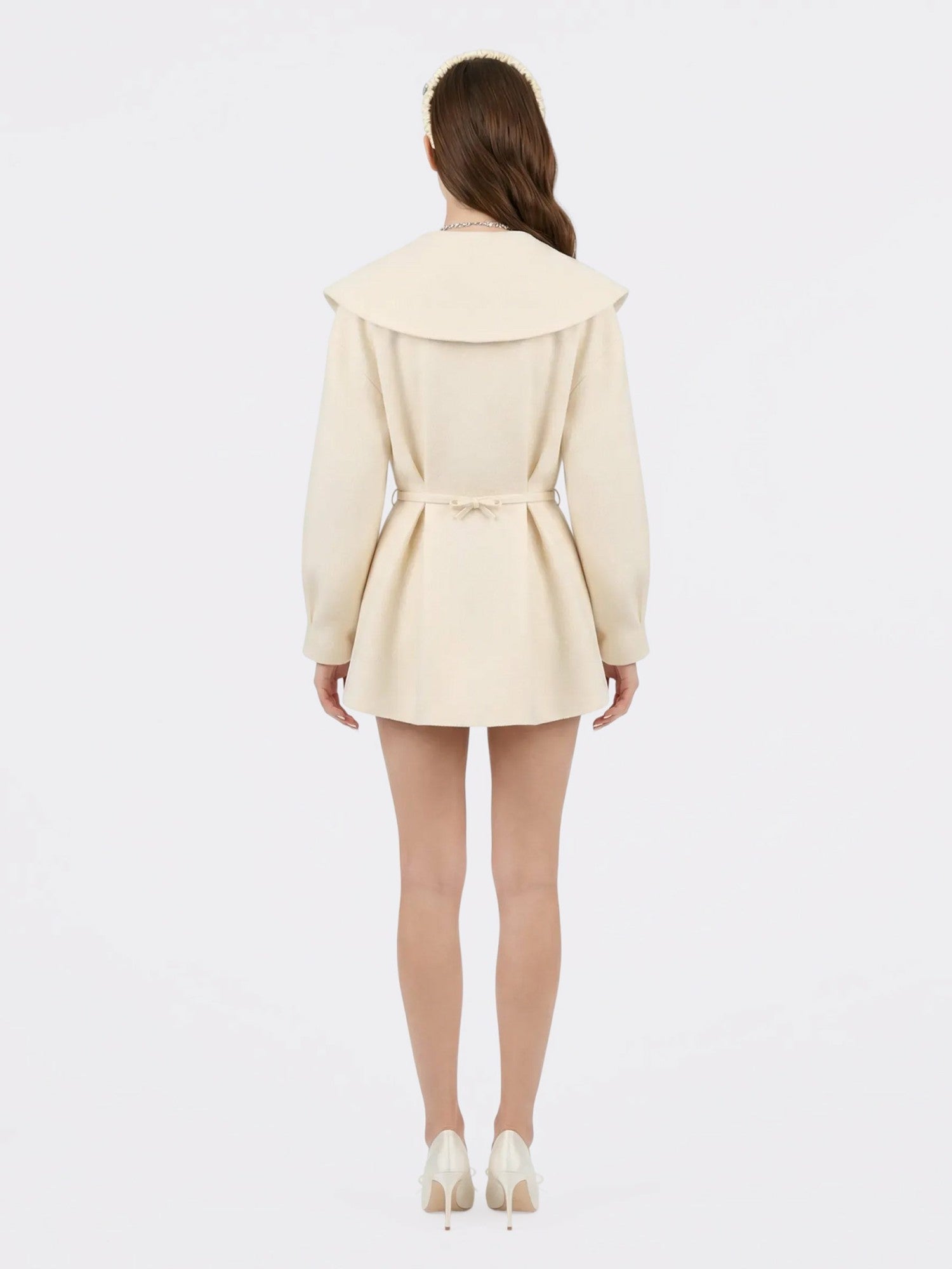 Nana Jacqueline Ivory Wool-Blend Coat with Bow-Back White