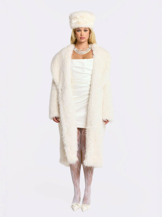 Nana Jacqueline Marisa Fur Coat: White Coat for Winter Cocktail Party White