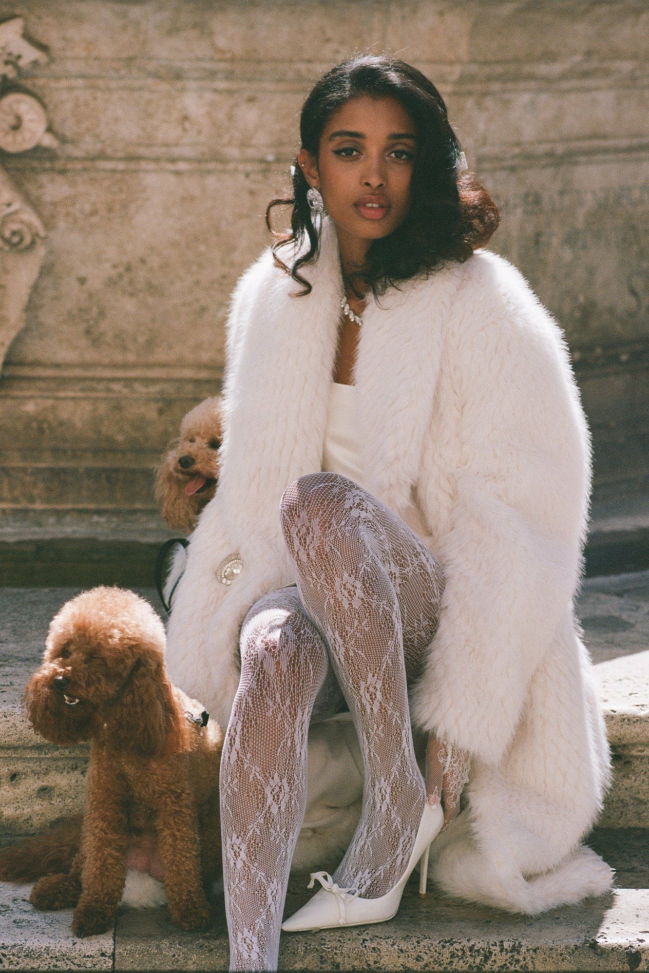 Nana Jacqueline Marisa Fur Coat: White Coat for Winter Cocktail Party White