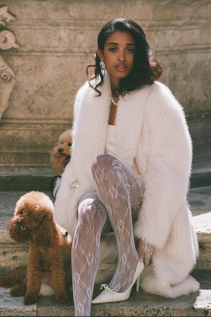 Nana Jacqueline Marisa Fur Coat: White Coat for Winter Cocktail Party White