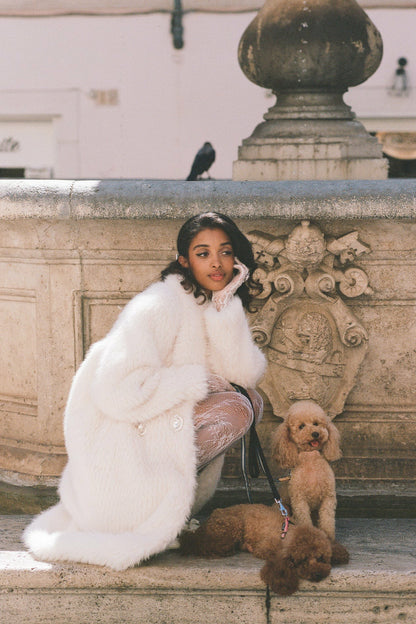 Nana Jacqueline Marisa Fur Coat: White Coat for Winter Cocktail Party White