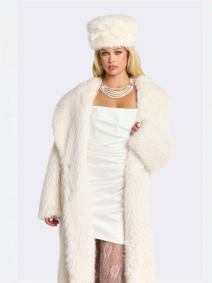 Nana Jacqueline Marisa Fur Coat: White Coat for Winter Cocktail Party White